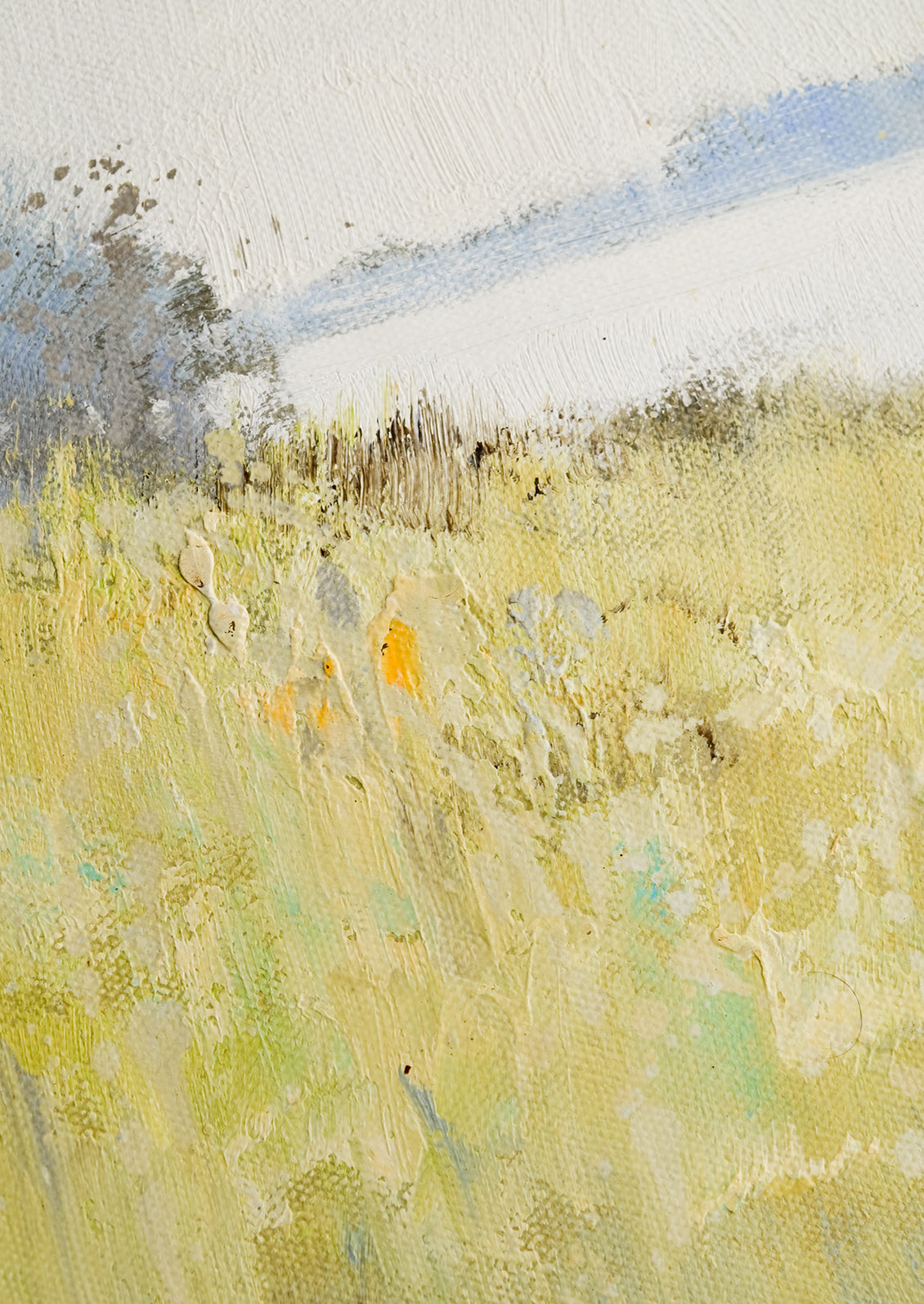 Raised brushstrokes on an original landscape oil painting.