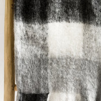 2: A gingham mohair throw blanket in black and white.