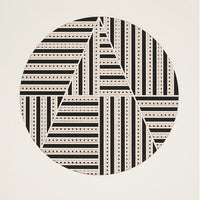 1: Artwork with off-white background and black & white, lasercut circle in center