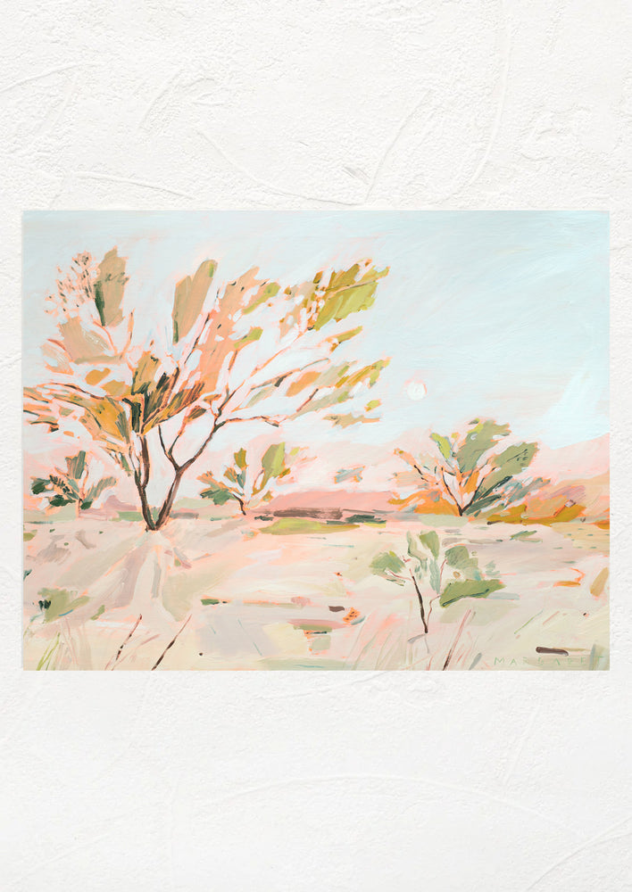 1: A print of a desert landscape painting.