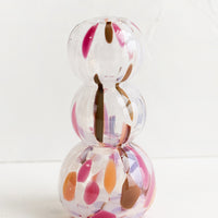 Triple Bubble: A glass bud vase in stacked bubble shape with orange, brown and pink speckles.