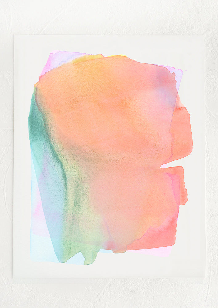 1: An abstract watercolor art print in colorful hues with a lot of peach.