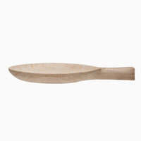 3: A round paddle shaped tray in natural paulownia wood.
