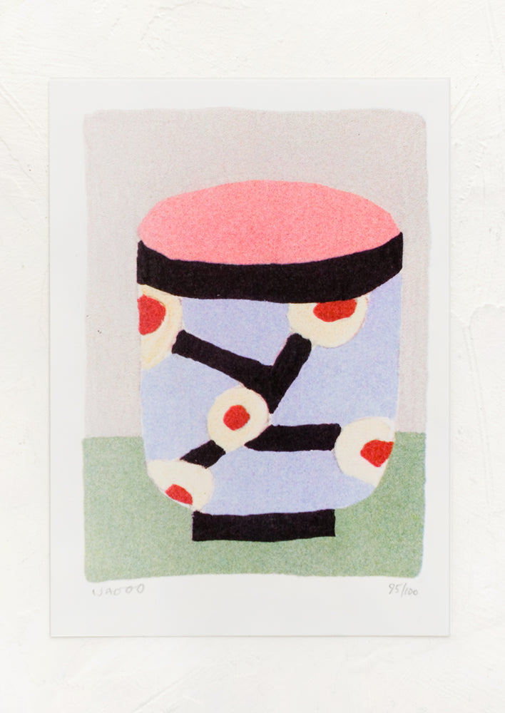 1: A risograph art print of a painted cup.