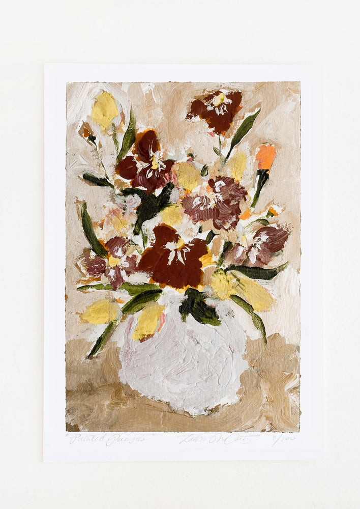 A still life art print of a painting of flowers in a vase.