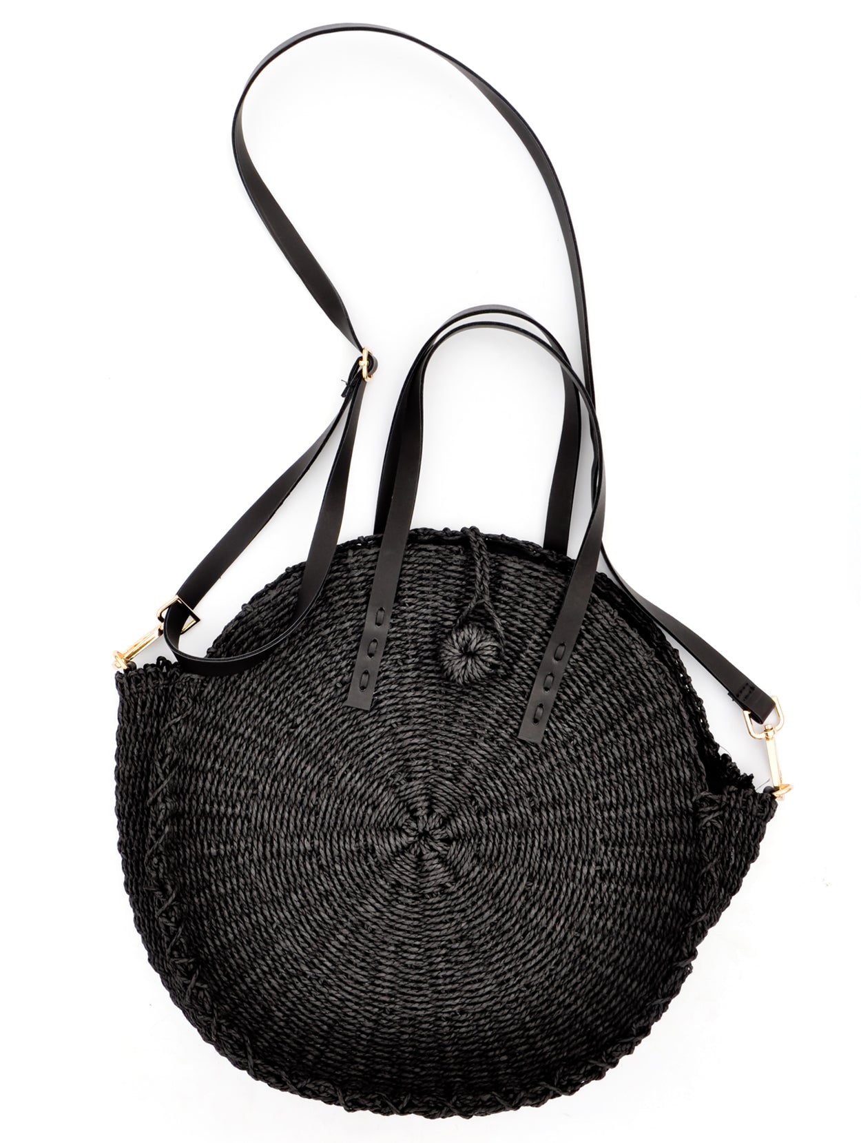 Palisades Raffia Crossbody Bag in Black - LEIF