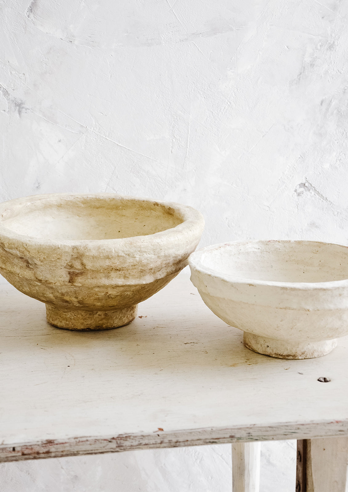Small and medium paper mache bowls in ivory and tan