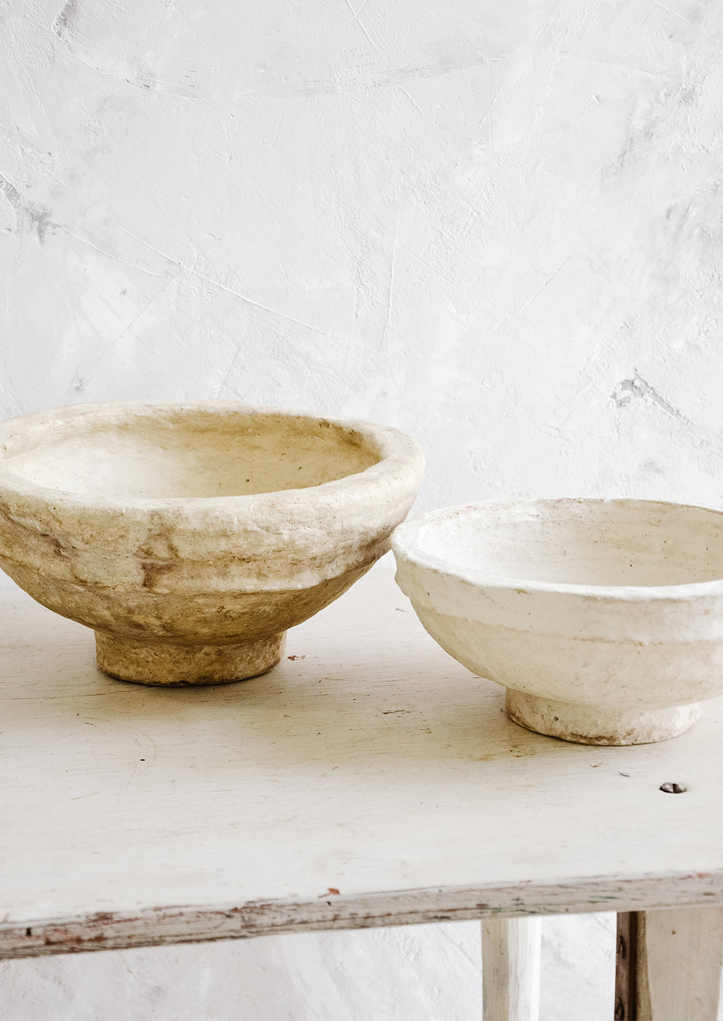 Medium: Small and medium paper mache bowls in ivory and tan