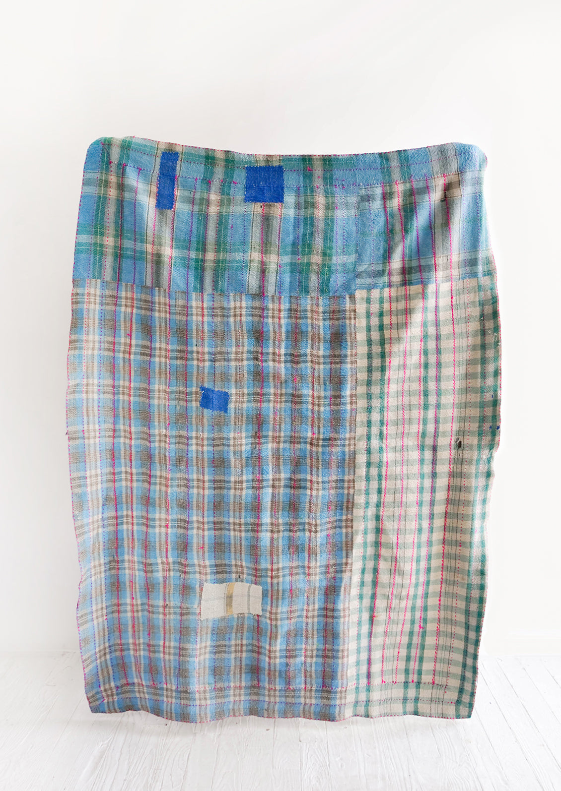 Back of Vintage Quilt with Blue and White Plaids - LEIF