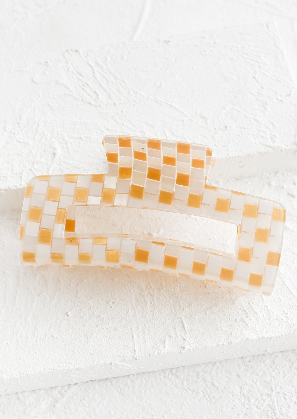 Classic Gold: A rectangular acrylic hair clip in gold check.