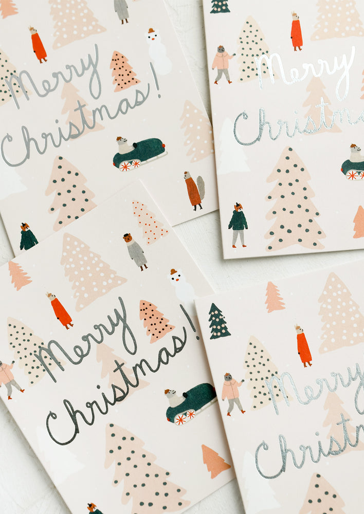 Pink Trees Christmas Card Set