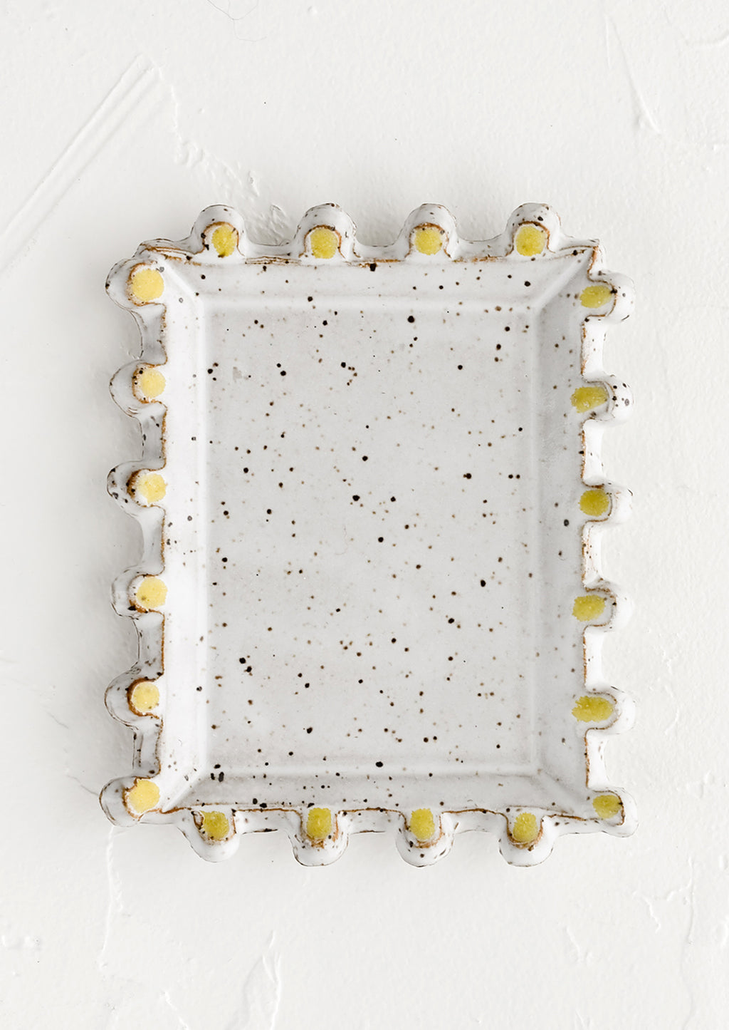 White Speckle / Yellow / Small: A rectangular ceramic dish with decorative trim.