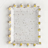 White Speckle / Yellow / Small: A rectangular ceramic dish with decorative trim.