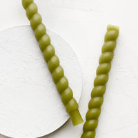Seaweed: Two twisted taper candles in seaweed green.