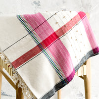 2: A woven cotton throw in a mix of colors and stitches.