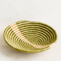 Khaki / Almond: A small sweetgrass catchall bowl in khaki with tan stripe.