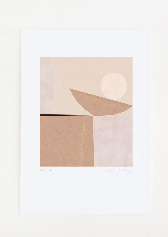 1: An abstract art print featuring a geometric composition in brown, tan and cream.