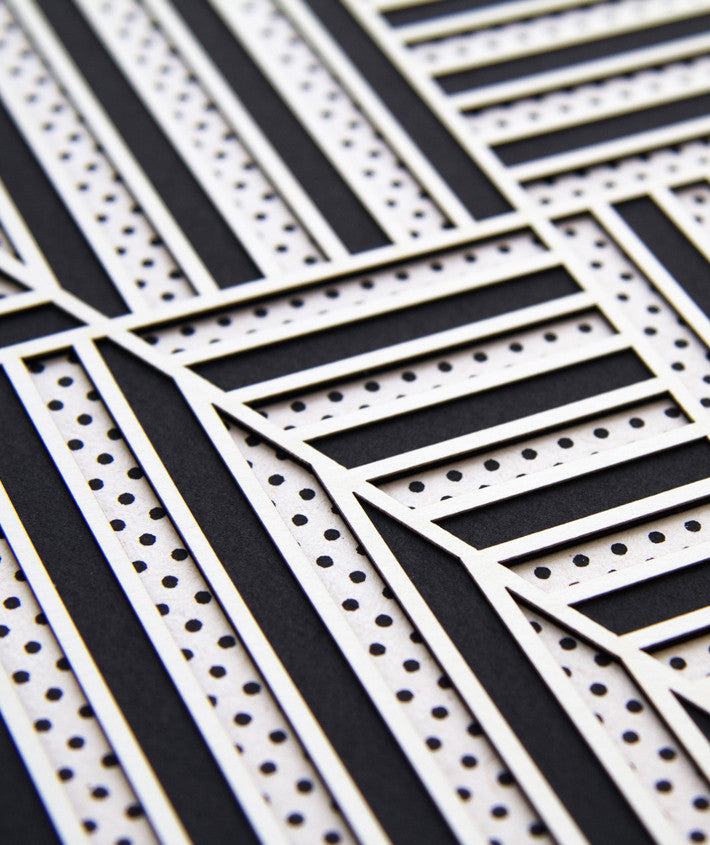 Detail of black and white patterned lasercut design
