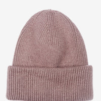 Mushroom: A knit beanie with oversized cuff in mushroom taupe color.