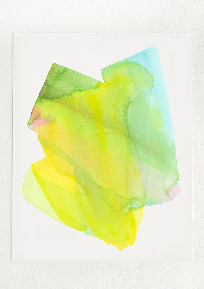An abstract art print in colorful bright yellow, green and blue.