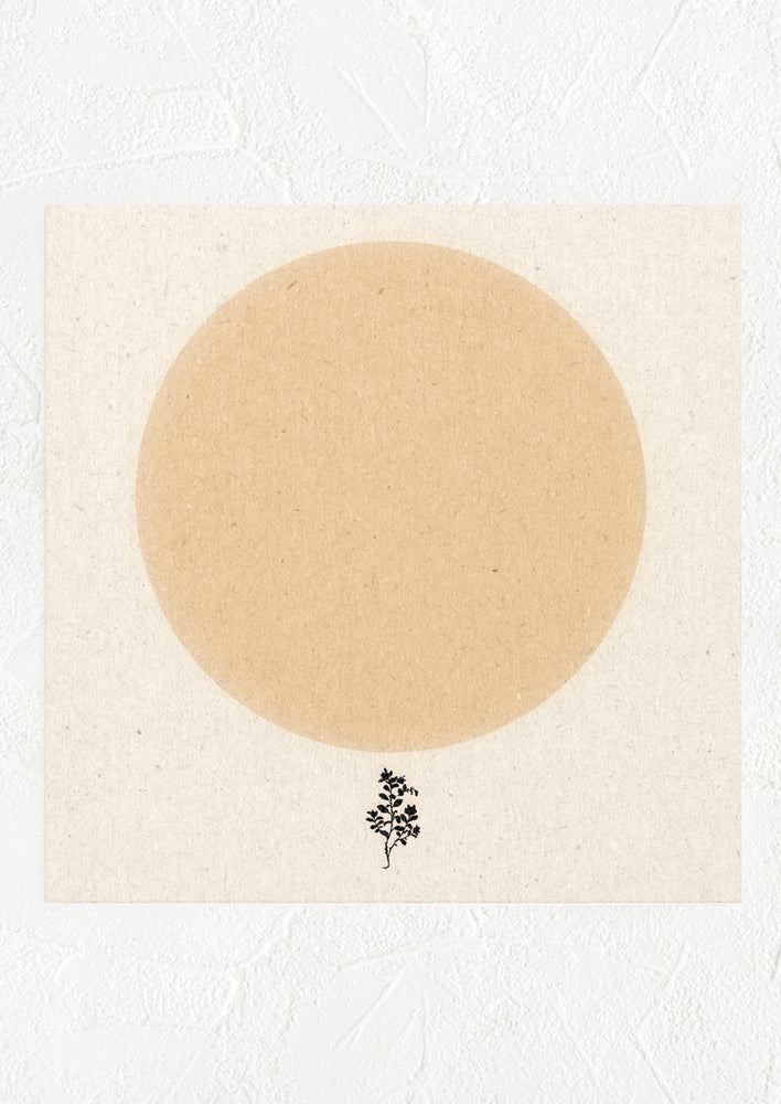 1: A square digital art print with large peach colored circle and a small silhouette of a tree below it.