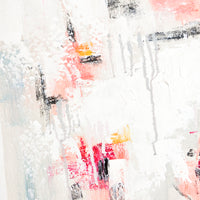 2: A close up of an abstract white, pink, and gray painting.