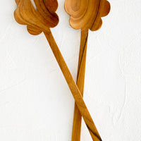 3: Pair of wooden, flower-shaped salad servers made from teak