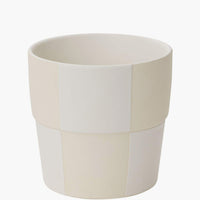 Medium: A medium cream and white checker patterned planter pot.