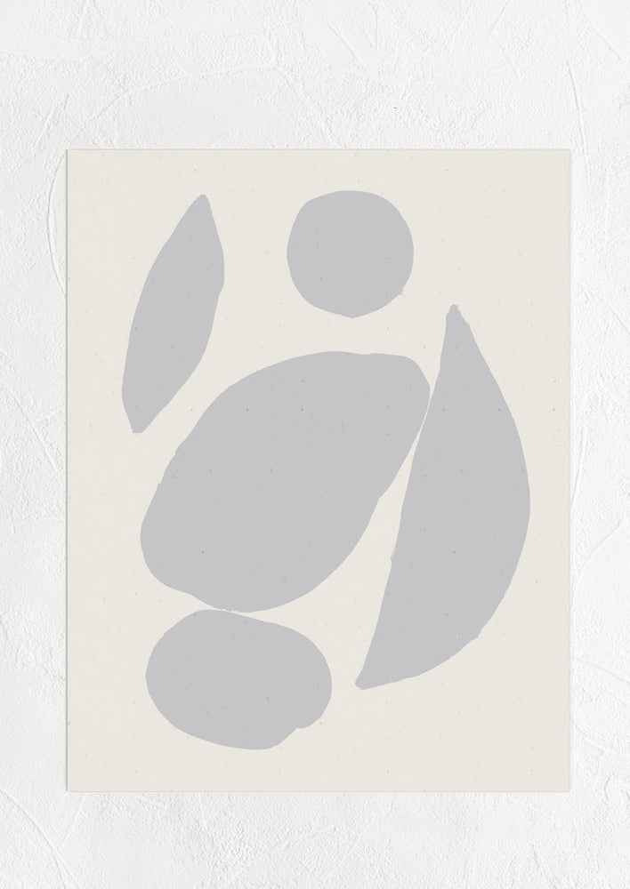 1: Abstract art print with blue-grey shapes on cream background.