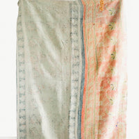 2: Reverse Side Of Vintage Patchwork Kantha Quilt in Mint/Orange  - LEIF