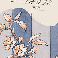 3: An antique inspired print with floral wallpaper design and text detailing.