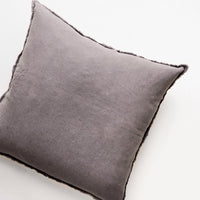 Charcoal: Square Linen Throw Pillow with Frayed Trim in Charcoal - LEIF