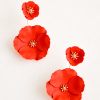 Flame: Two part poppy red and gold flower earrings with a small flower post and larger flower drop. 