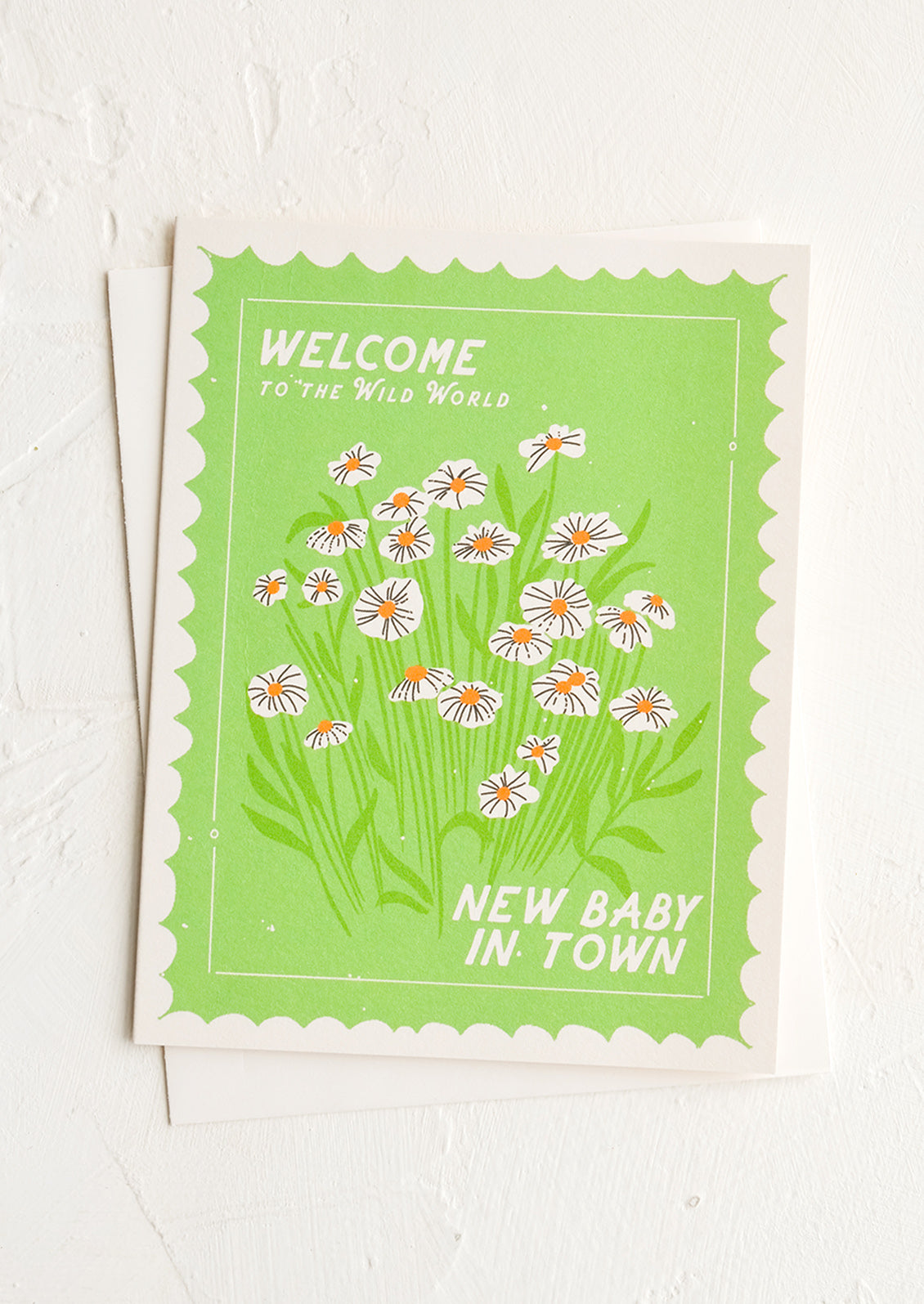 A greeting card designed to look like floral postal stamp.
