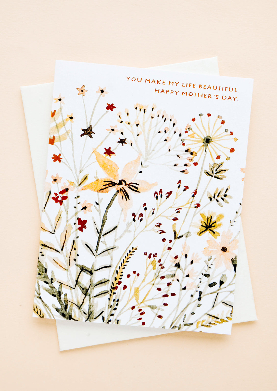 Mother's day card with watercolored wildflowers and seed paper envelope