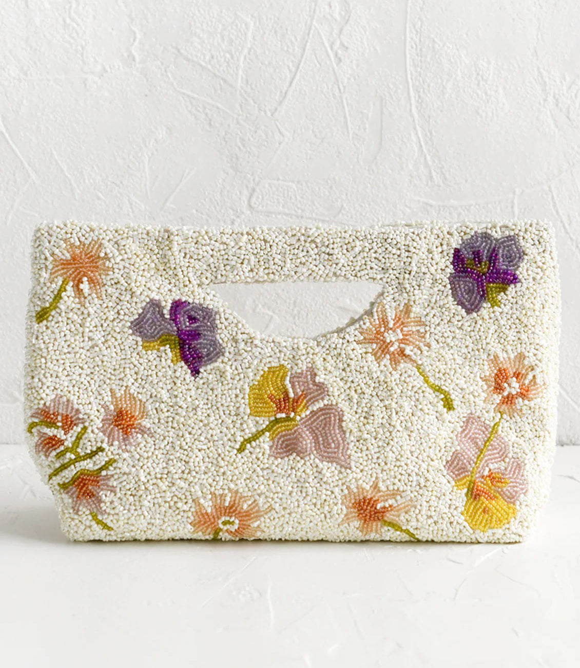 A beaded floral clutch.
