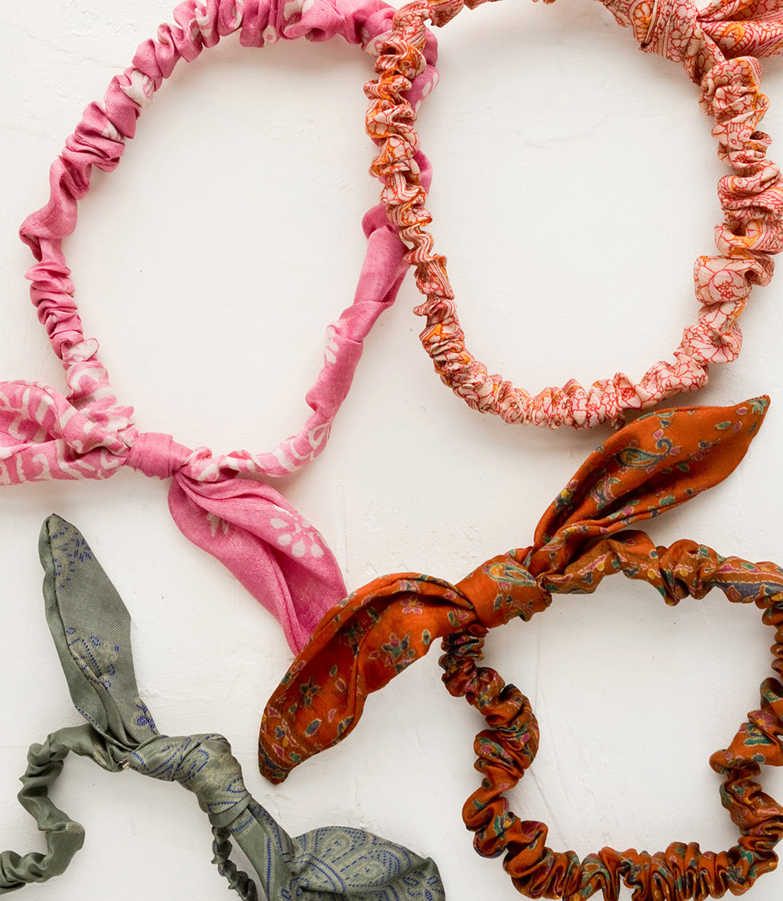 Hair ties made from vintage silk saris.