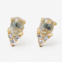 Small: A pair of small aquamarine stud earrings in gold with crystal detail.