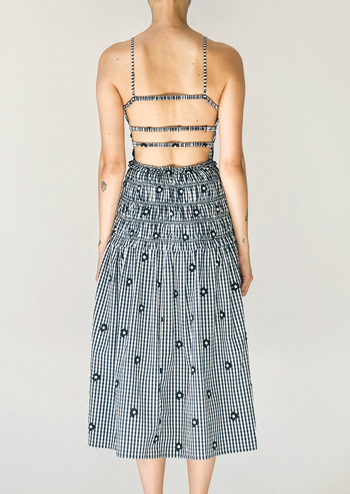 Zisa Backless Gingham Dress Navy Gingham / Large