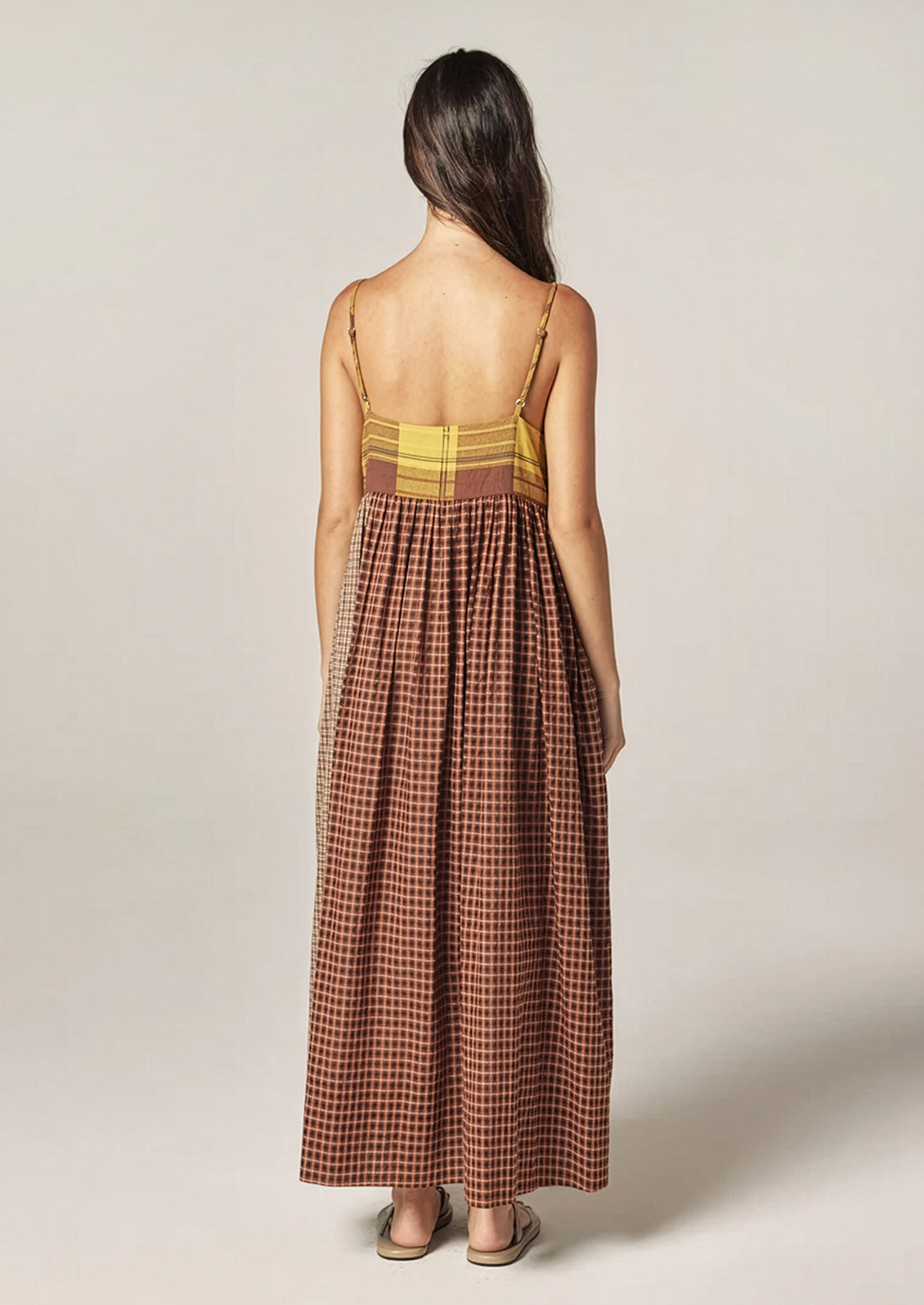 Contrast midi dress XS/S / Mustard/ Brown / 100% Cotton Contrast midi dress XS/S / Mustard/ Brown / 100% Cotton