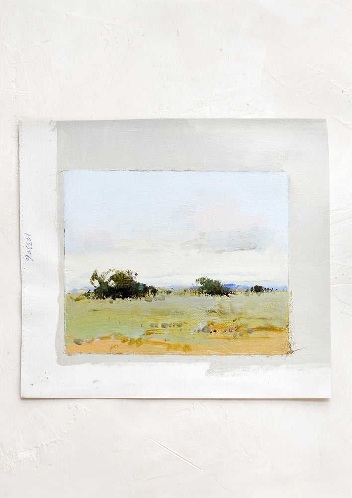 1: An original oil painting on unstretched canvas of landscape.