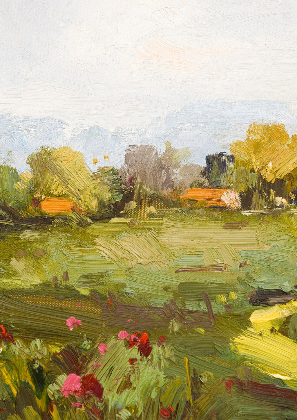 2: An original oil painting of a landscape in the country.