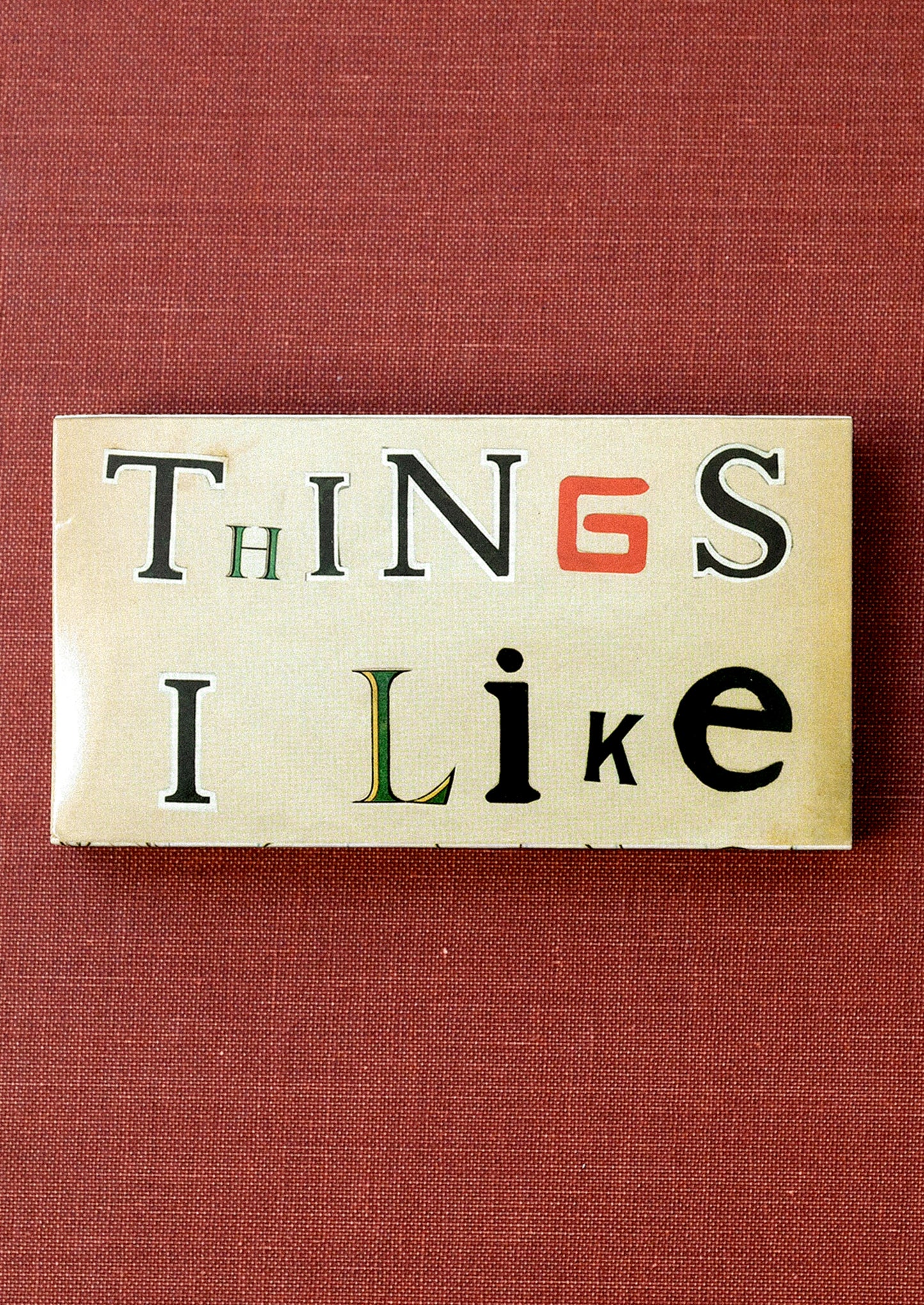 Rectangular matchbox with 'THINGS I LIKE' design.