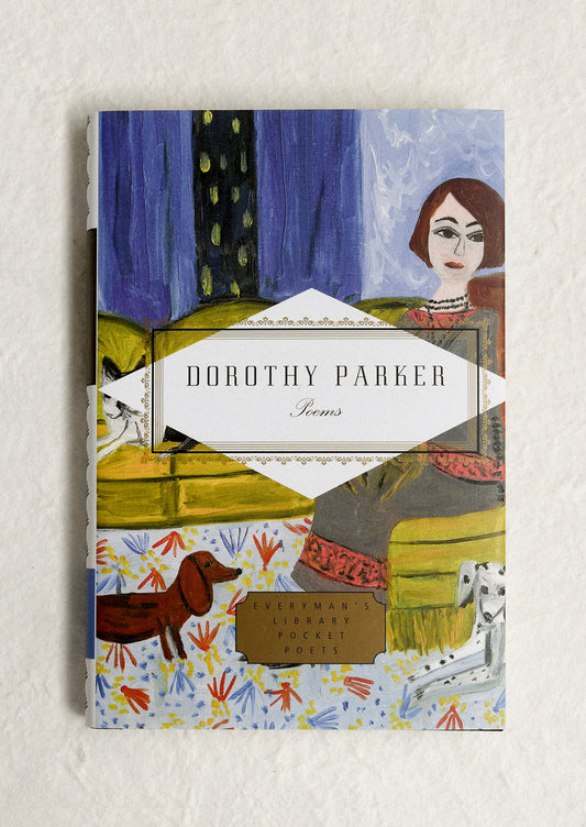 Book cover of 'Poems' by Dorothy Parker with colorful illustrations.