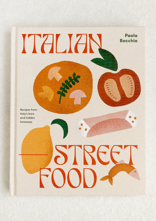 Book titled 'Italian Street Food' by Paola Bacchia on a white background