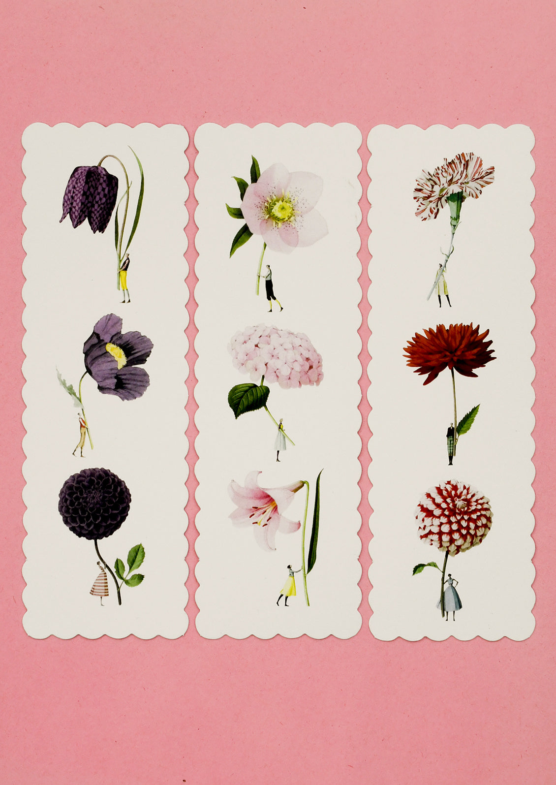 Set of floral bookmarks on a pink background