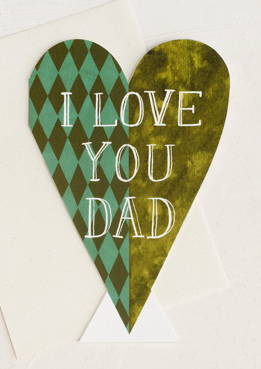 Heart-shaped card with 'I Love You Dad' text on a white background