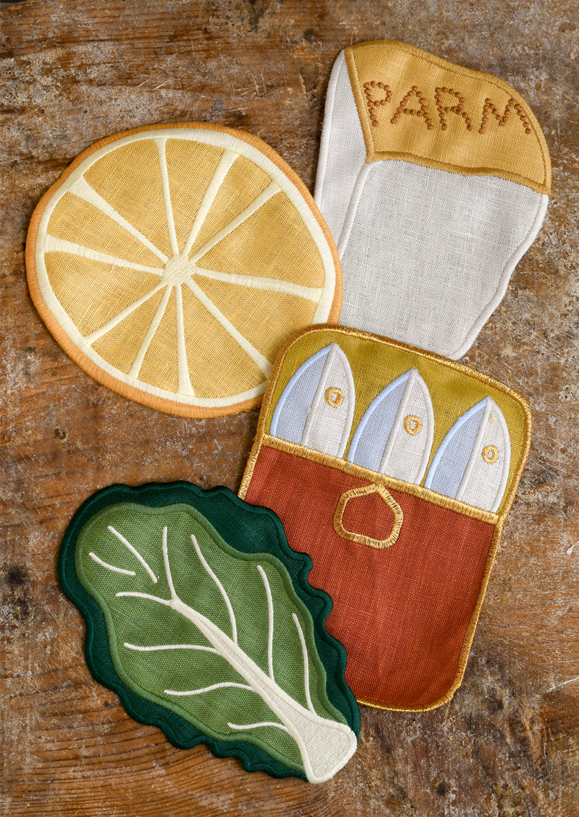 Decorative cocktail napkins in caesar salad theme.