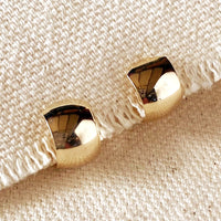 2: A pair of wide and thick chunky mini hoop earrings with post back in gold.