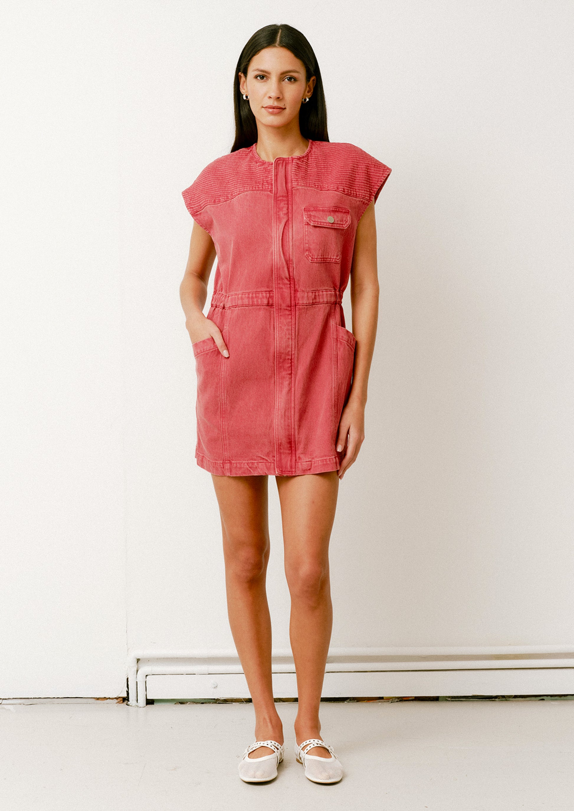 red denim mini dress Crimson Love Denim Mini Dress